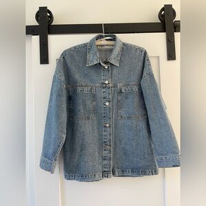 Zara Light Blue Denim Shacket with Patch Pockets, Size Small